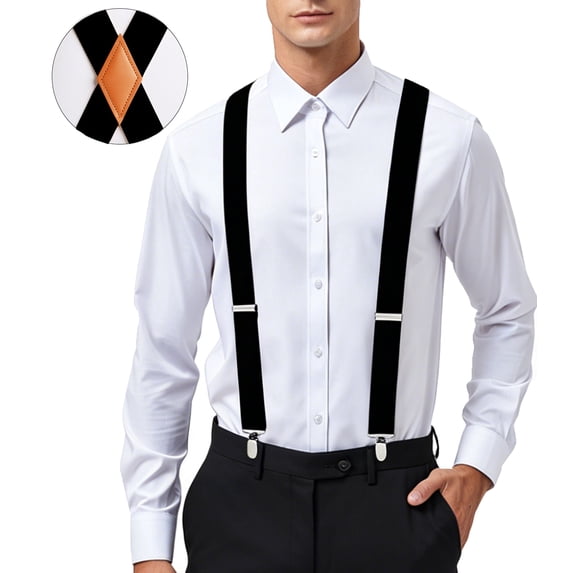 Mens X-Back Suspenders Elastic Adjustable with 4 Heavy-Duty Clips for Big & Tall Gentlemen