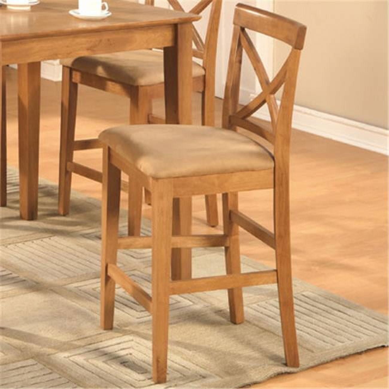 XBack stool with upholstered seat in Oak finish, Oak Pack of 2