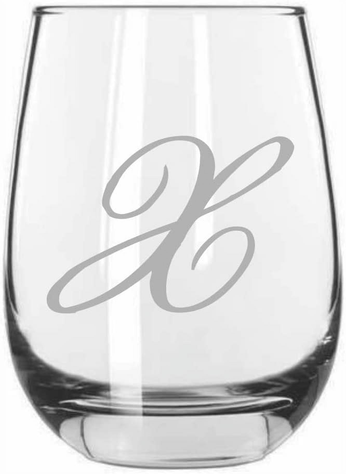 Scripted Glass X Bix Script Monogram Etched 15.25oz Libbey Stemless Wine Glass ...