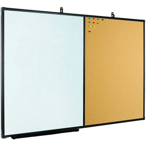 X Board Cork Board and Dry Erase Board Combo for Wall, 48x36 inch Magnetic White Board and Corkboard Combination with Black Aluminum Frame, 4' x 3' Combination Board for Wall with Push Pins