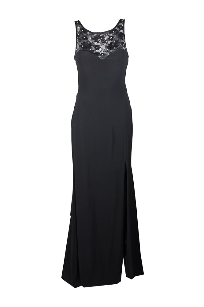 X By Xscape Womens Black Rhinestone Illusion Lace Gown 10