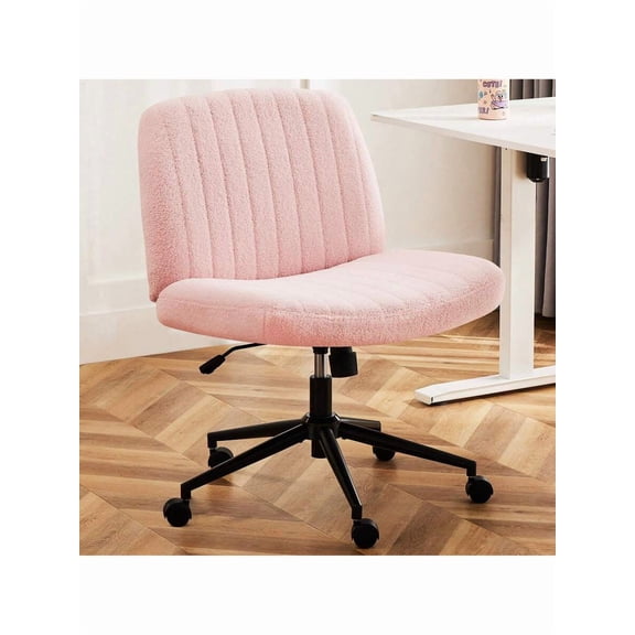 X Chair With Dual-Purpose Base, Adjustable Swivel Teddy Fabric Task Vanity Home Office Desk Chair, Pink