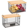 thumbnail image 1 of X-Cosrack Stackable Kitchen Counter Basket with Bamboo Top, XL Wire Storage Basket Stacking Bins for Vegetable Fruits Potato Onion Snack, 1 of 8