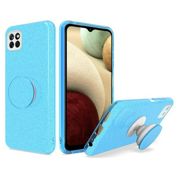 X-Cover for Samsung Galaxy A22 5GGlitter Sparkle Slim Bling Hybrid Protective with Round Stand Shockproof Soft TPU Rubber Phone Case for Galaxy A22 5G - Blue