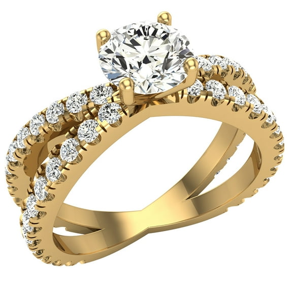 X Cross Split Shank Round Brilliant Diamond Engagement Ring 1.75 CT TW 14K Gold (H-I,I1)