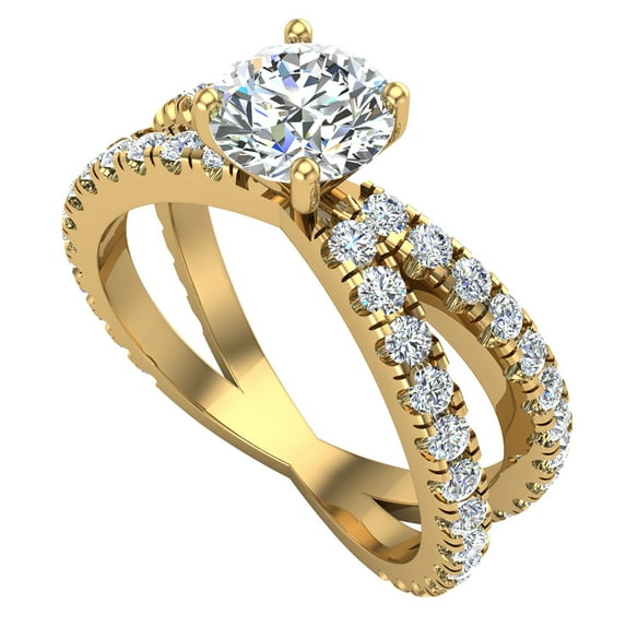 X Cross Split Shank Round Brilliant Diamond Engagement Ring 1.75 CT TW 18K Gold (E-F,VVS1)