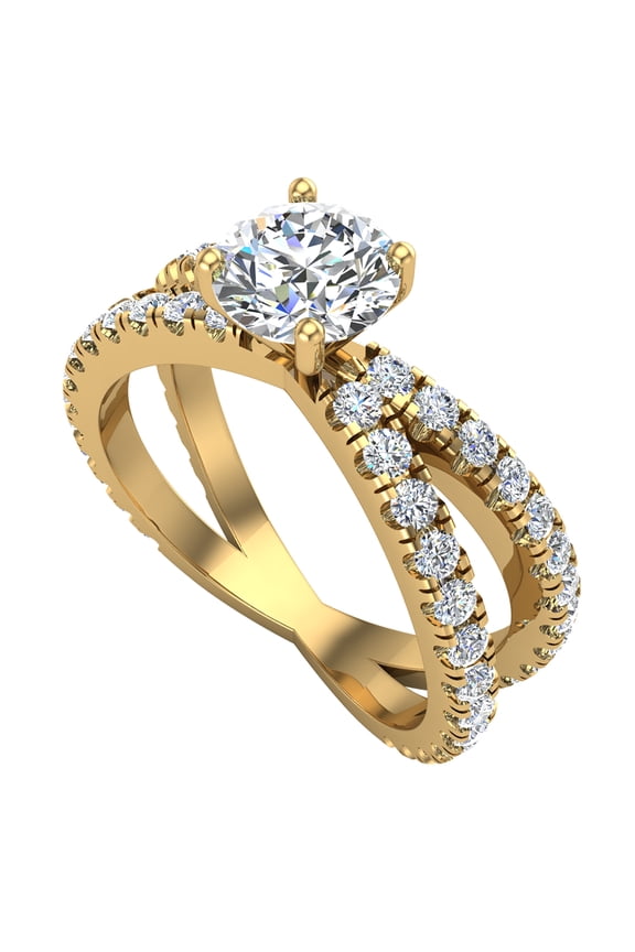 X Cross Split Shank Round Brilliant Diamond Engagement Ring 1.75 CT TW 18K Gold (G-H,VS2)
