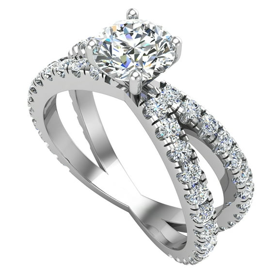 X Cross Split Shank Round Brilliant Diamond Engagement Ring 1.75 CT TW 18K White Gold (D-E,VVS1)