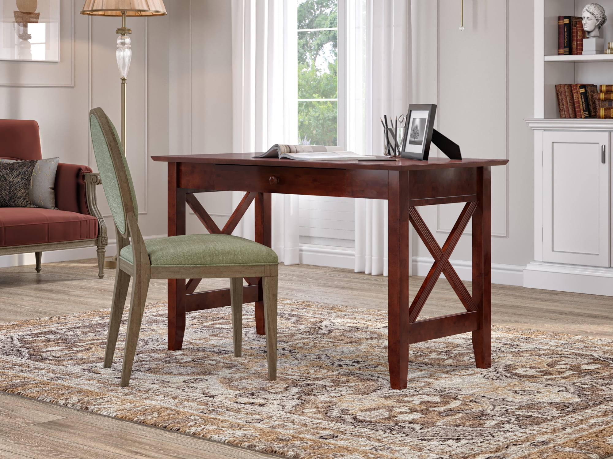 Walnut Solid Wood X Design Writing Desk with Drawer