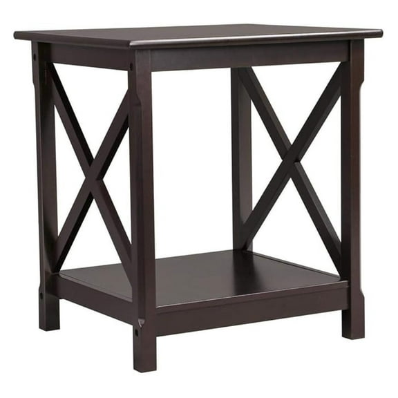 X-Design End Table with Storage, 2 Tier Side Table for Living Room - 18x20x22", Dark Coffee Finish, Sturdy Pine Wood Legs