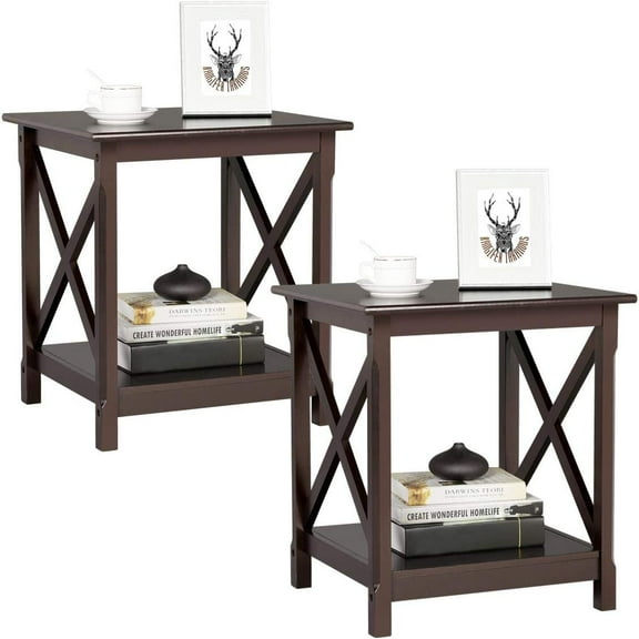 X-Design End Tables Set of 2, Sofa Side Table with Storage Shelf, 2 Tier Side Stand Small Table for Living Room Sofa Study, Easy Assembly, Dark Coffee