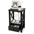 thumbnail image 1 of X-Design Nightstand, Modern Bedside Table with Open Storage Shelf & Drawer, Minimalist End Table, 2-Tier Side Table for Bedroom, Small Spaces, Easy Assembly, 16 x 12 x 24 inches (1, Black), 1 of 2