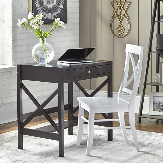 X Desk with Pullout Drawer and Shelf, Multiple Colors