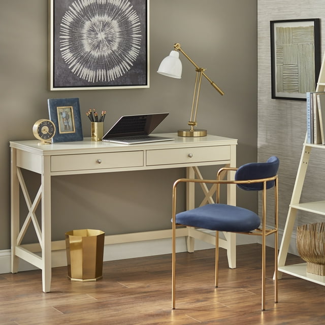 X Desk with Two Drawers, Multiple Colors