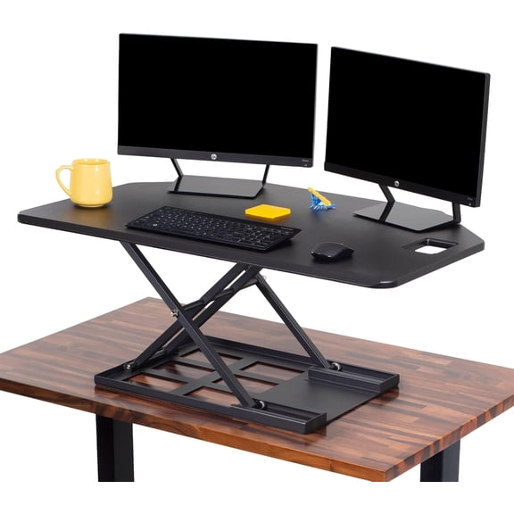 X-Elite Pro 40" Corner Standing Desk Converter with Pneumatic Lift | Adjustable Sit to Stand Riser, L-Shaped Desks & Cubicles | Fully Assembled Computer Workstation (Matte Black)