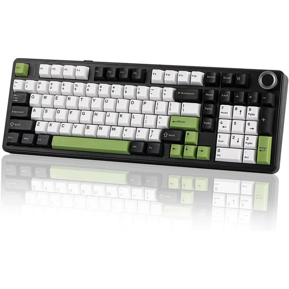 X F99 PRO Wireless Gaming Keyboard with 8000mAh Battery, Hot Swappable Creamy Keyboard, 2.4GHz/Type-C/BT5.0, NKRO, RGB Backlit for Win/Mac/Gaming (Black&White&Green)