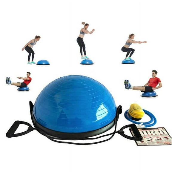 X Factor 23" Fitness Balance Yoga Ball, Stability Trainer with Pump, 2x Resistance Bands, Workout Chart - Blue