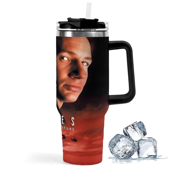 X-Files-theme Insulated Stainless Steel Tumbler with Handle Gifts For Family Friends Fans and Straw Fits in Standard Cup Holder 40 OZ