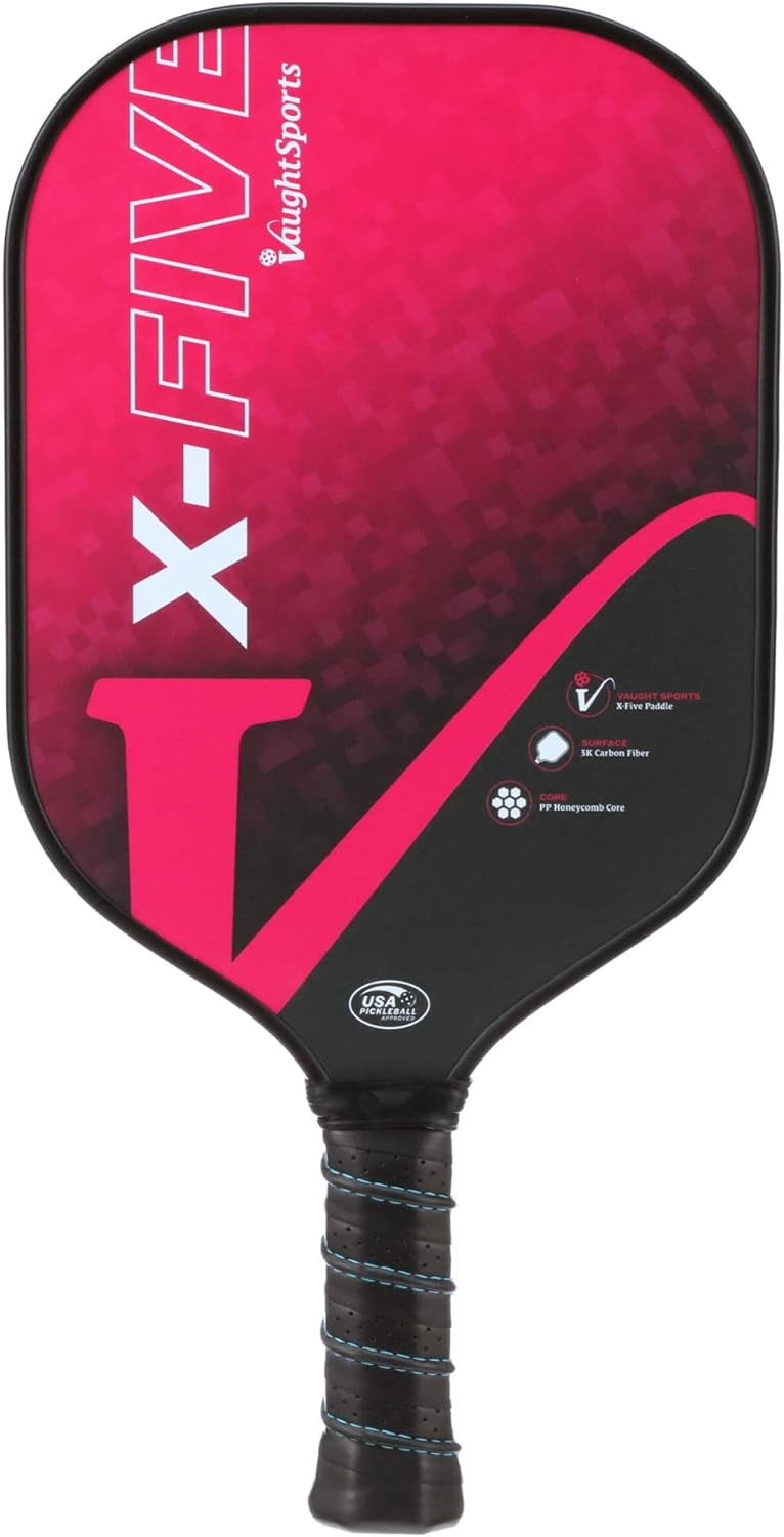 Vaught X-Five Pickleball Paddle - 3K Carbon Fiber Face, Polypropylene Core, USAPA Approved, 7.9oz