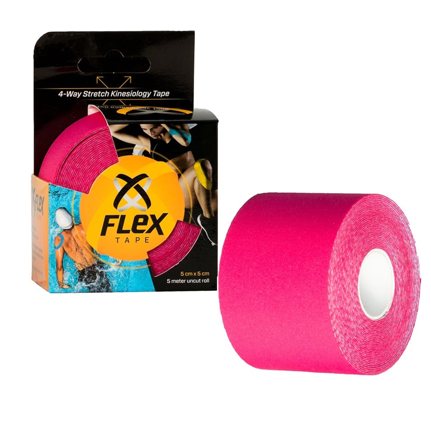 X-Flex Tape Waterproof Uncut Roll – Kinesiology Tape Active 4 Way Stretch –  2 inch x 16 ft - Pink 