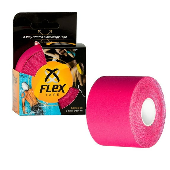 X-Flex Tape Waterproof Uncut Roll – Kinesiology Tape Active 4 Way Stretch – 2 inch x 16 ft - Pink