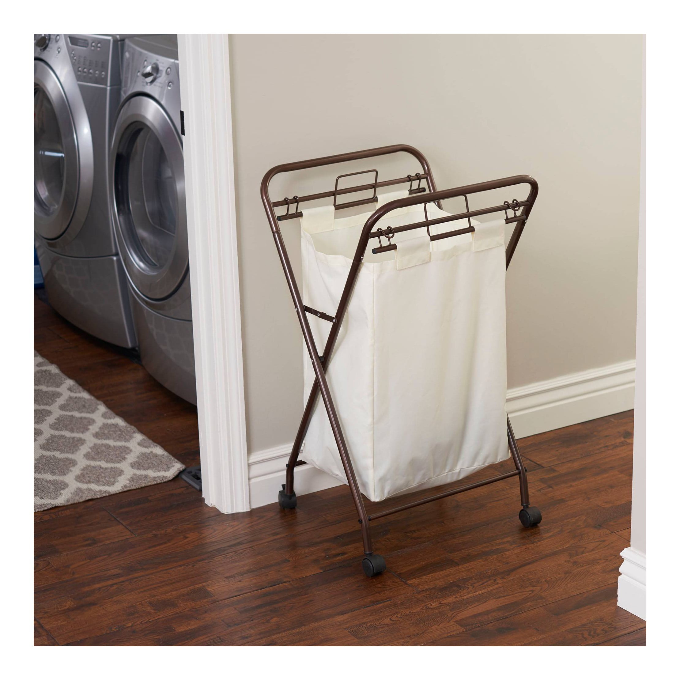 Bronze Collapsible Rolling Laundry Hamper with Canvas Bag