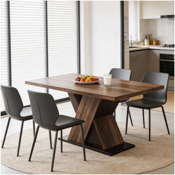 X-Frame Kitchen Table, Dark Brown Rectangular Dining Table for Small Space, Farmhouse Chic Style