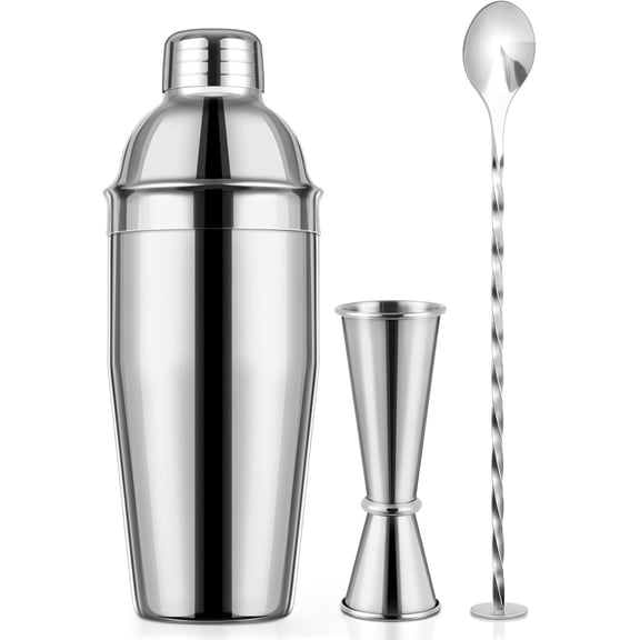 X Home Cocktail Shaker Set, Stainless Steel Bar Tool Set with 24 Ounce Margarita Shaker, Easy-to-Measure Jigger, 10-inch Mixing Spoon, Professional Drink Mixer Set
