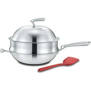 X House Premium 3 Ply Stainless Steel Non-Stick Chinese Wok With Domed Lid Steamer Rack. Great For Stir Fry And Steaming
