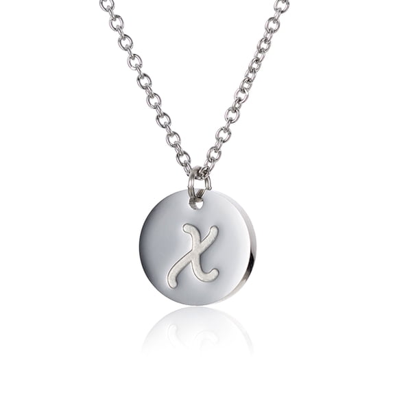 X Initial Disc Pendant NecklaceStainless Steel Silver Necklaces Graduation Gift