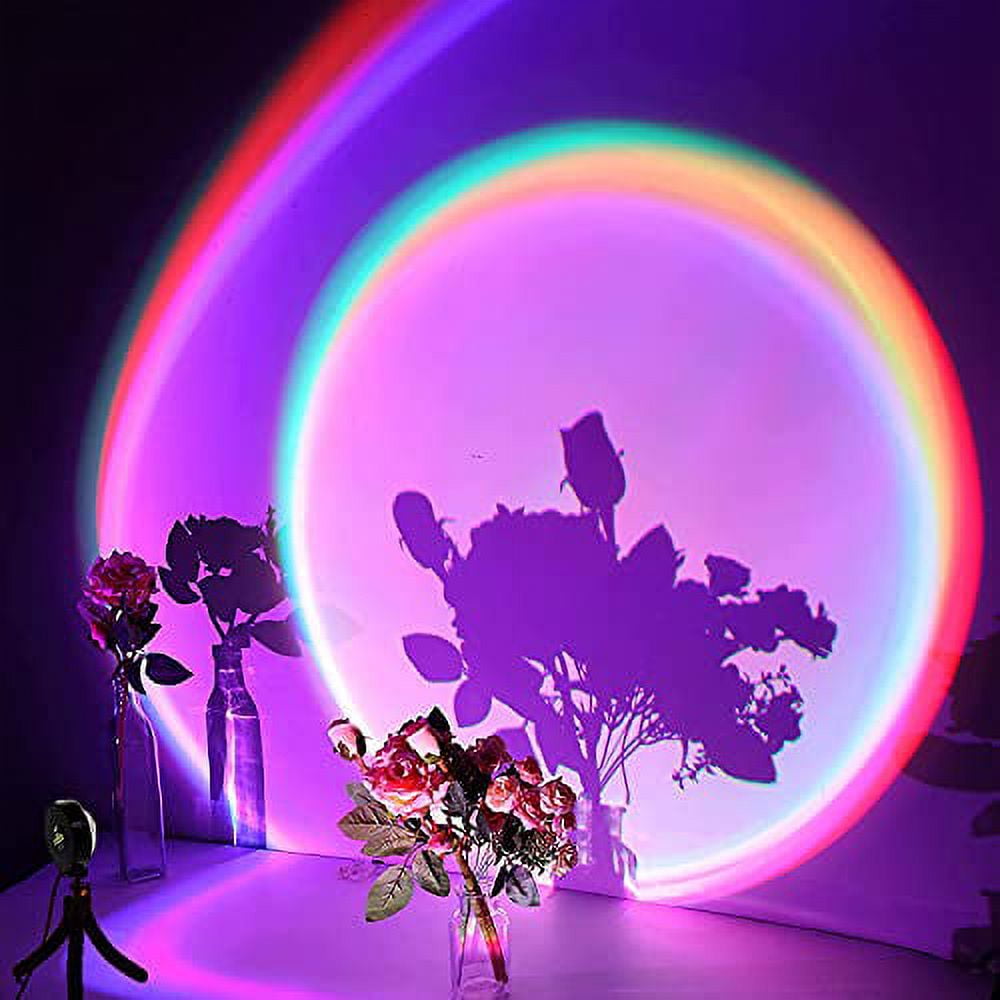 X-Kim Sunset Projector LED Rainbow Projection Light USB Sunset Lamp  Projector Romantic Visual LED Light with 16 Colors Modern Floor Stand Night  Light