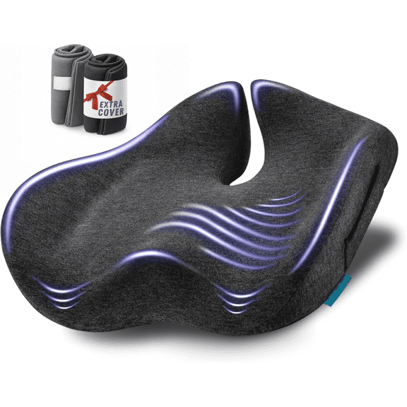 X L Seat Cushion for Office Chair Cushion-Extra Thick Coccyx Orthopedic Memory Foam Seat Cushion,Pressure Relief Seat Cushion For Car or Truck Seat, Office Chair,Gray