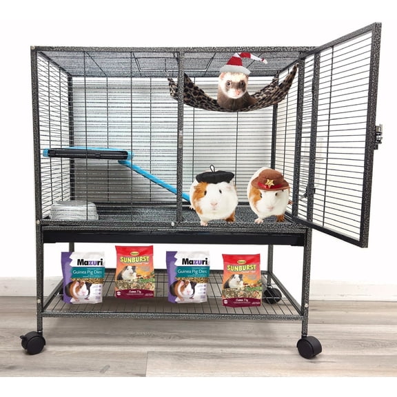 X-LARGE 2-Tiers Tight 1/2-Inch Bar Spacing for Guinea Pig Feisty Ferret Hammock Chinchilla Cat Rabbit Rat Mouse Hamster Gerbil Small Animals Critters Rolling Cage