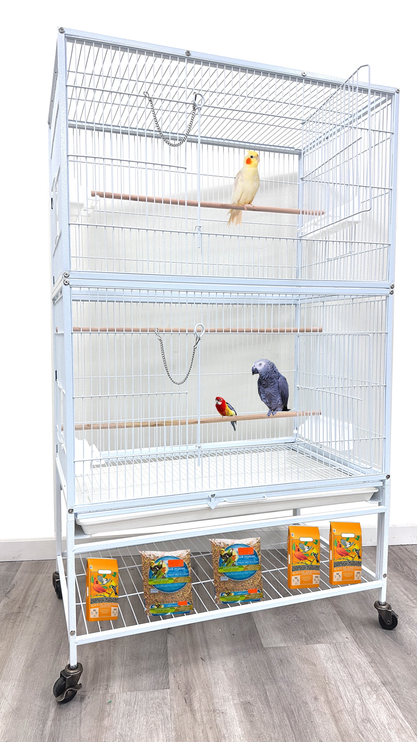 X-LARGE 30.5"x18.5"x52.5"H Bird Flight Parrot Home Rolling Cage Double Large Front Doors Side Doors For Cockatiel African Grey Aviary Budgie