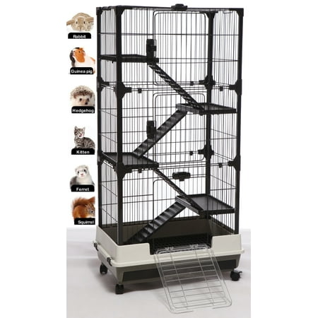 X-LARGE 52-inch Deluxe and Spacious 5-Level Indoor Outdoor Ferret Chinchilla Guinea Pig Cage Rabbit Hutch Paw Safe Solid Platform Ramp Mesh Floor Leakproof Tray Large Access Doors Lockable Casters