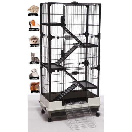 X-LARGE 52-inch Deluxe and Spacious 5-Level Indoor Outdoor Ferret Chinchilla Guinea Pig Cage Rabbit Hutch Paw Safe Solid Platform Ramp Mesh Floor Leakproof Tray Large Access Doors Lockable Casters