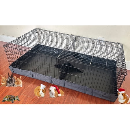 X-LARGE Guinea Pig Habitat Hamster Critters Rabbit Playpen With TOP COVER, Canvas Bottom, Center Divider Access Door Ramp Mouse Mice Gerbil Hedgehog Bunny Enclosure