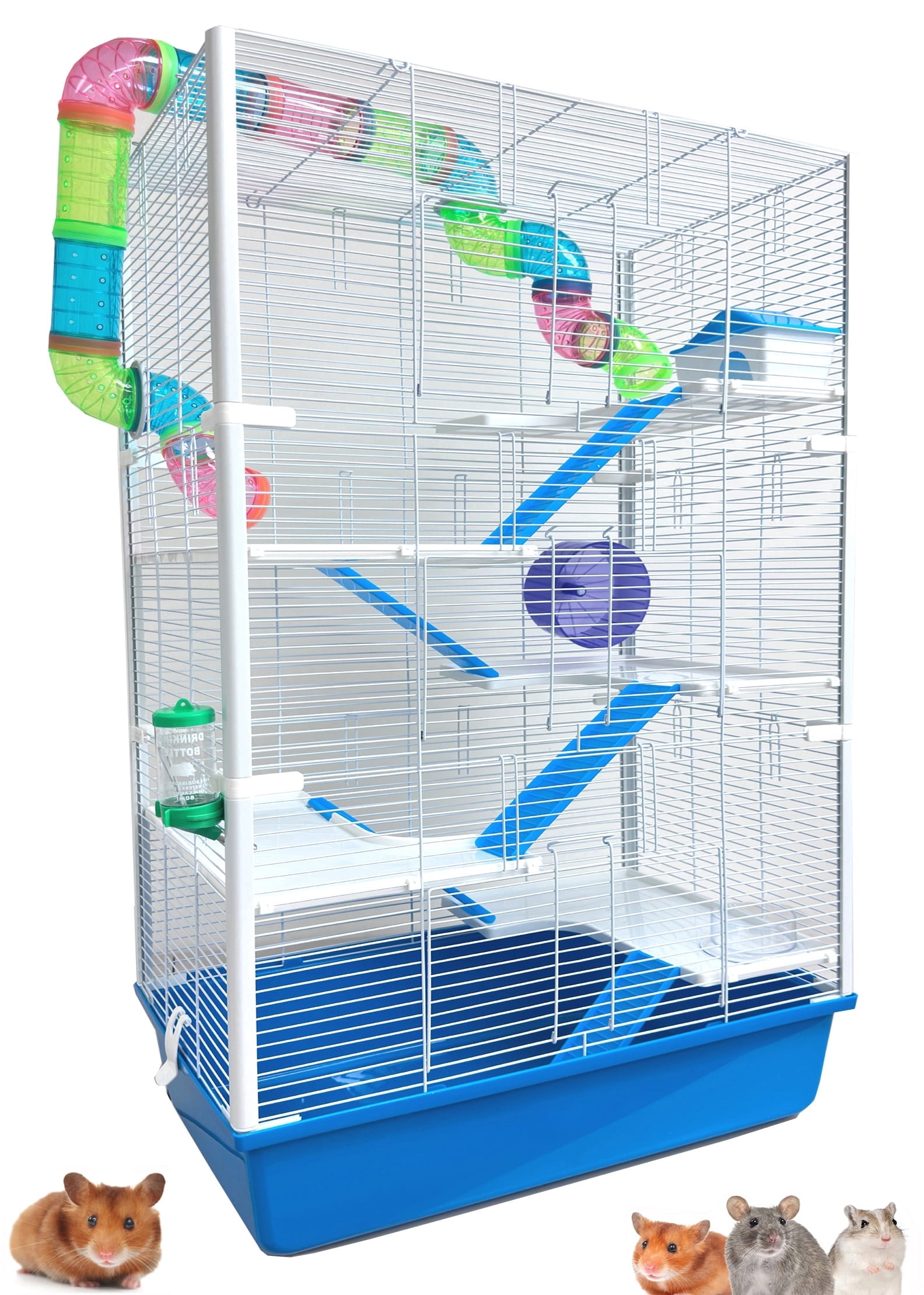 X-LARGE High Tower 6-Tiers Deluxe Easy Setup Hamster Palace Mouse Habitat Gerbil House Critters Mice Cage with Complete Set of Accessories Expandable and Customizable Crossover Tube Tunnel