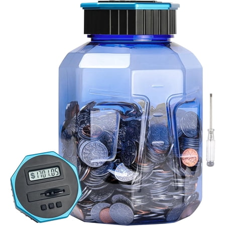 X-Lar Piggy Bank for Adults Kids, Digital Coin Counting Bank with LCD Counter, 2.4L Capacity, Great Coin Counter Bank Money Counting Jar with Total Amount Displayed (Blue2, X-Lar)