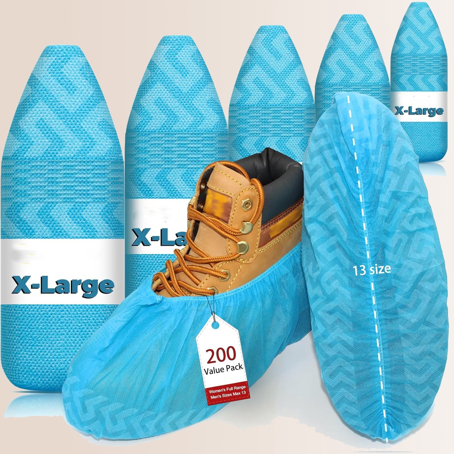 X-Large 200 Pack Breathable Shoe Covers Disposable for Indoors - Reusable Non-Slip Blue Booties, Fits Up to Men’s Size 13, Ideal for Home, Office & Travel, Doubles as Travel Shoe Bags