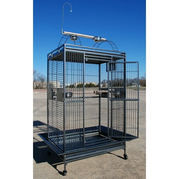 X-Large 28" x 22" x 75"H Elegant and Durable Wrought Iron Play Top Double Ladder Bird Parrot Finch Macaw Cockatoo Bird Rolling Cage With Toy Hook