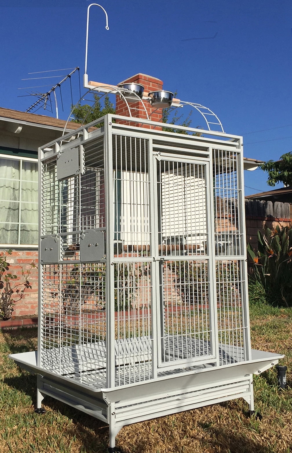 X-Large 28"x22"x65"H Elegant Wrought Iron Play Top Bird Parrot Peach Stand Cage for African Grey Quaker Amazon Parrot Cockatiel Sun Green Cheek Conure Cockatoo Rolling Stand