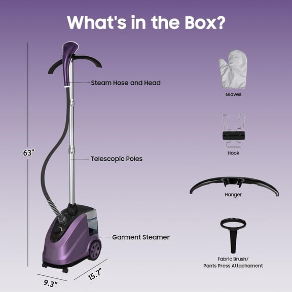 X-Large 3.8L Water Tank Steamer for Clothes, 2000W Powerful Standing Garment Steamer, 90 Mins Continuous Steaming, 45s Fast Heat-Up, Wheels for Easy Movement$$Home Decor, Kitchen, & Other