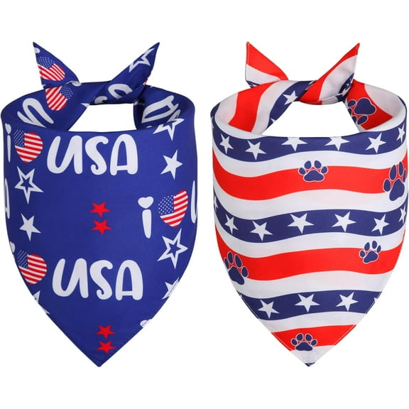 X-Large 4th of July Dog Bandana 2-Pack: Reversible American Flag Breathable Scarf for X-Large Dogs - Patriotic Parades Pool Party Dog Accessories