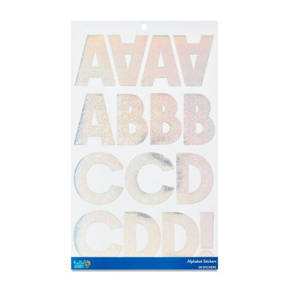 Hello Hobby Extra Large Silver Holographic Alphabet Stickers, 99 Count