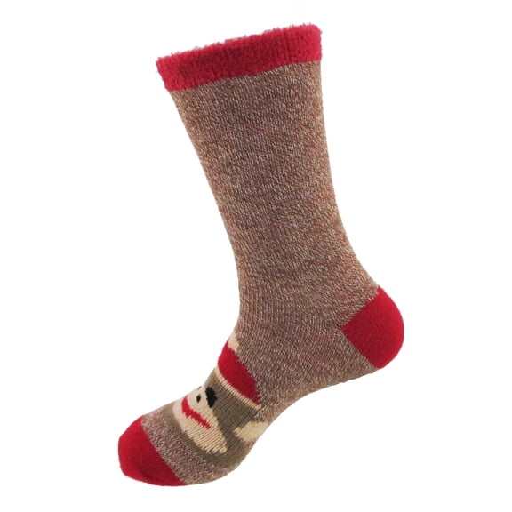 BambooMN Women's Animal Double Layer Extra Thick Non-Slip Crew Socks - Monkey (Style 01) - Extra Large - 1 Pair