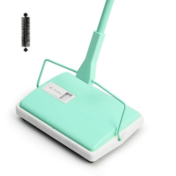 X-Large Carpet Sweeper - Quiet Manual Sweeper for Carpets & Rugs | 1 Extra Refill Roller Brush | Non-Electric, Hand Push, Quietly Cleans Debris and Messes, Restaurant Roller Broom (Mint)