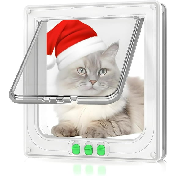 X-Large Cat Door( 11.02" x 9.8"), Exterior Door, 4 Way Locking Cat Flap for Interior Exterior ,Weatherproof Pet Door for Cats Doggies with Circumference < 29" (White)