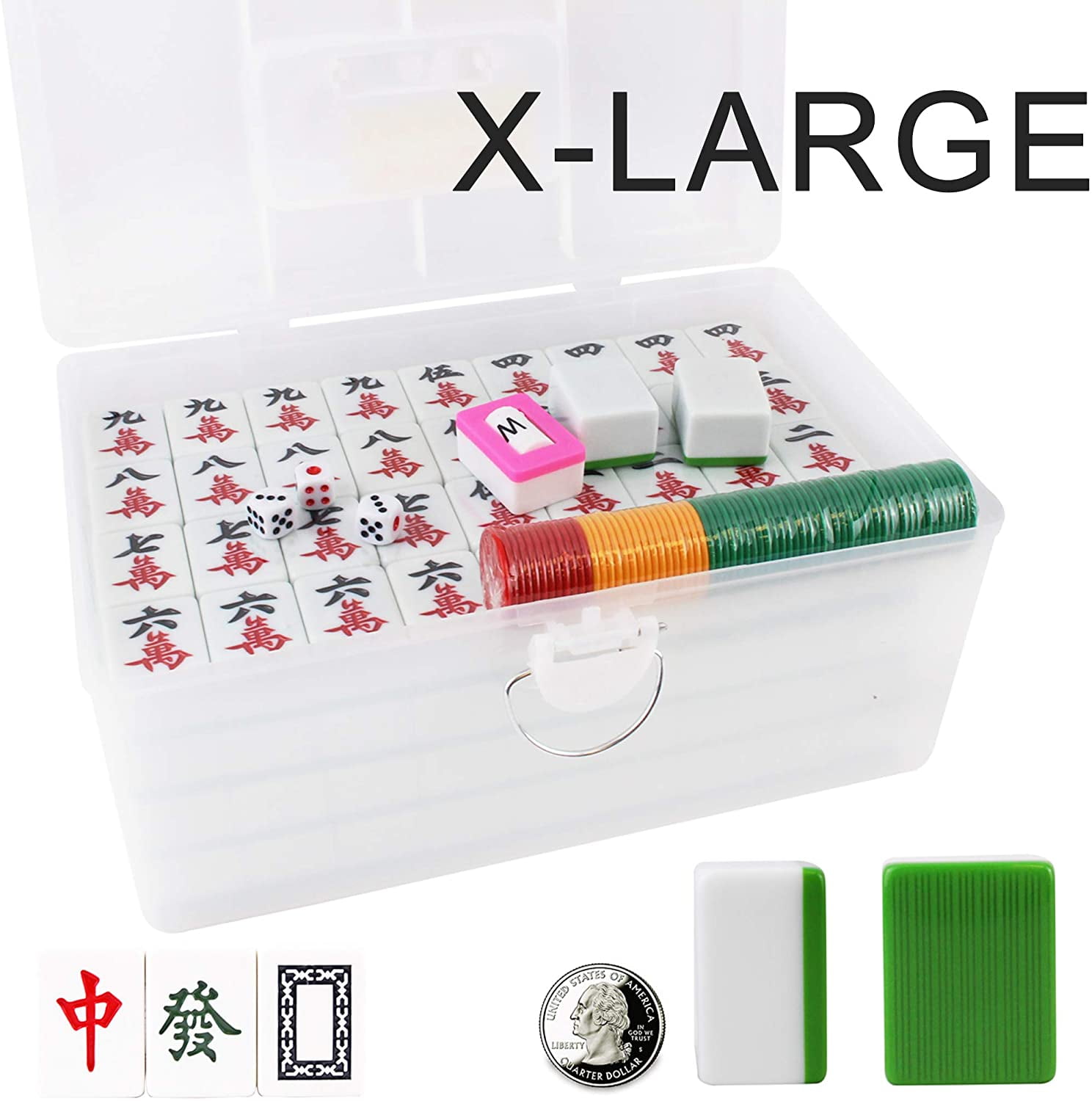  XALO Chinese Mahjong Set with 144 Large Tiles, 1.42 Inch  Traditional Hand Rub Mahjong Games Premium White Acrylic Premium Board Games  Family Game for 4 Players : Toys & Games