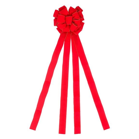 X-Large Christmas Tree Topper Bow, 13 Inch Wide Red Velvet Bow with 53 Inch Long Streamers, Holiday Tree Decor for Home Party